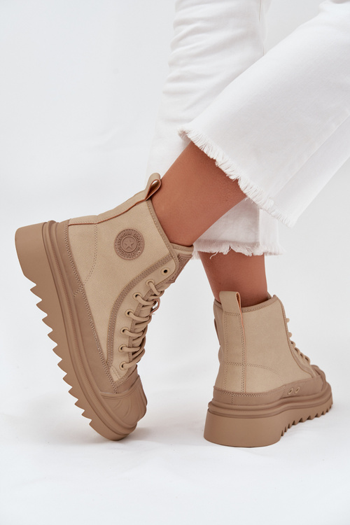 Wysokie Trampki Damskie Ocieplane Big Star OO274A356 Beżowe
