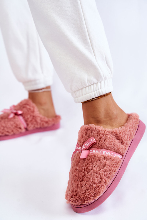 Damskie Futrzane Papcie Z Kokardką Różowe Ryana