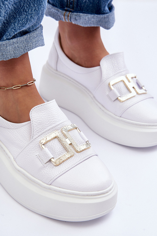 Skórzane Półbuty Damskie Na Platformie Białe Lewski 3398/2