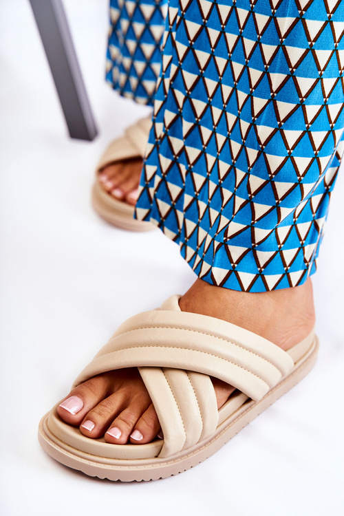 Klasyczne Damskie Klapki Skórzane Beżowe Daron