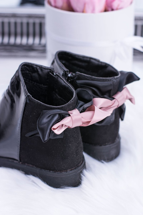 Czarne Dziecięce Botki Ocieplane Z Suwakiem Lakierowane Small Diana