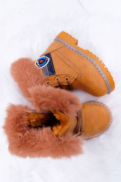 Dziecięce Chłopięce Botki Ocieplane Futerkiem Trapery Camel Cobi