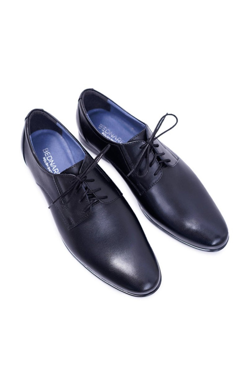 Męskie Półbuty Bednarek Eleganckie Skórzane Wizytowe Czarne Franko