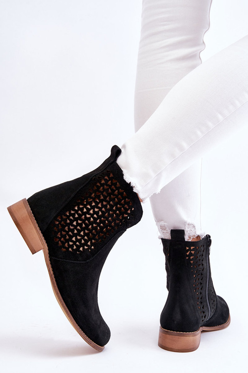 Zamszowe Botki Nicole 2791/028 Czarne