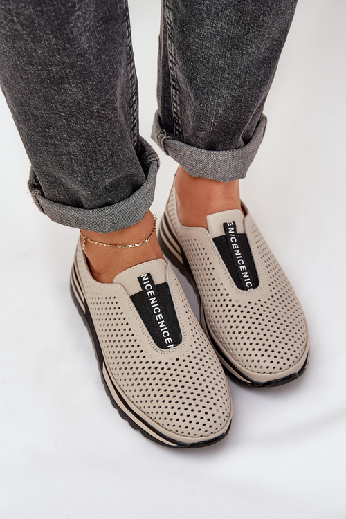 Wsuwane Półbuty Damskie Z Naturalnej Skóry S.Barski LR51-672 Beżowe