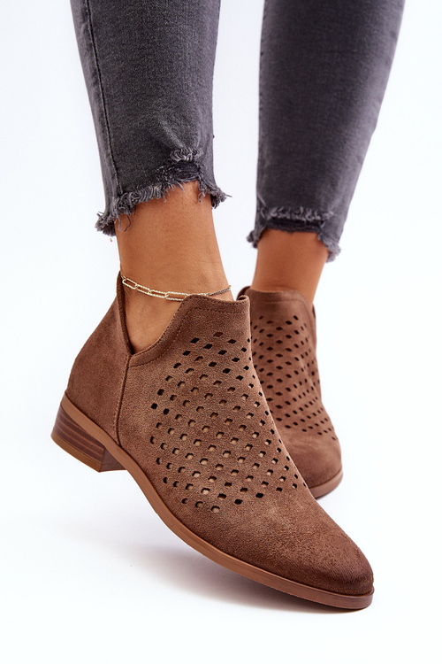 Niskie Botki Damskie Na Płaskim Obcasie Brązowe Janetris