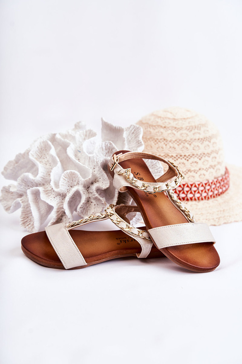 Dziecięce Skórzane Sandały Na Sprzączkę Beżowe Letto