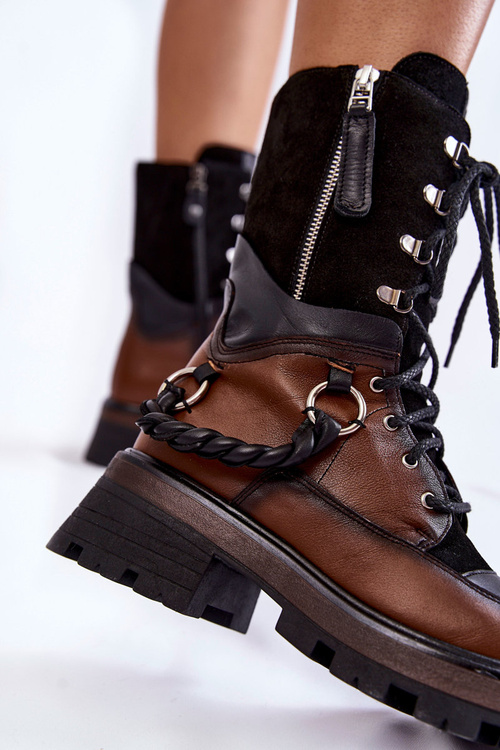 Skórzane Wysokie Botki Workery Maciejka 05586-29 Brązowo-Czarne