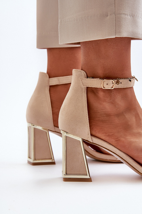 Sandały Zamszowe Na Słupku Beżowe Pholia