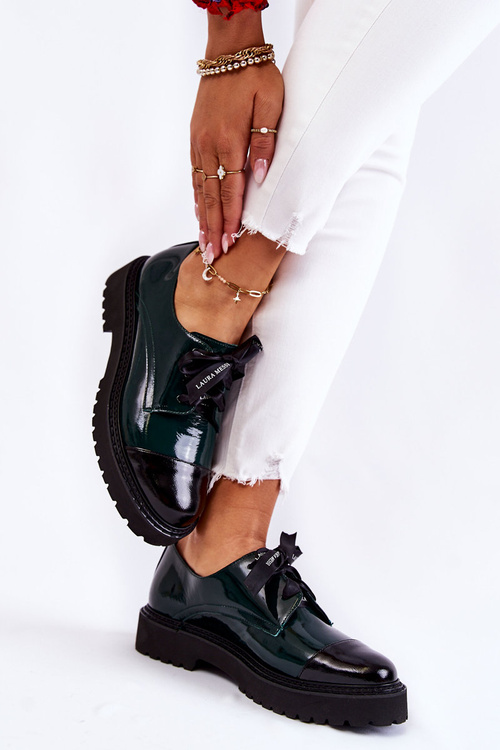 Lakierowane Półbuty Wiązane Laura Messi 2441 Zielone