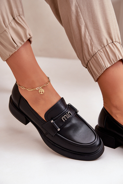 Eleganckie Mokasyny Damskie Z Naturalnej Skóry Czarne Vinceza 91114