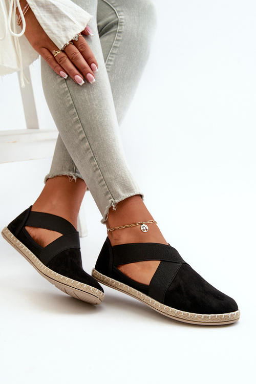 Espadryle Damskie Z Elastycznymi Paskami Eko Zamszowe Czarne Phaedrana