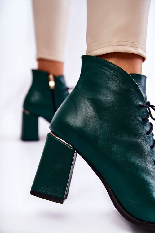 Damskie Skórzane Botki Na Słupku Zielone Carrice
