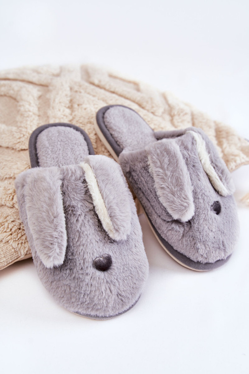 Damskie Wsuwane Futrzane Papcie Szare Remmi