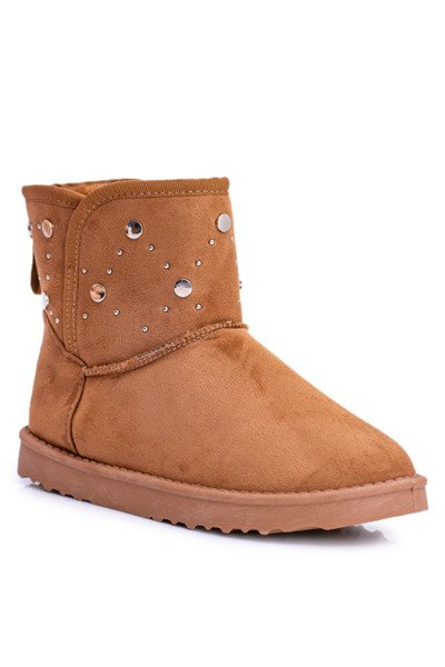 Damskie Ocieplane Botki Śniegowce Zamsz Camel Biggy