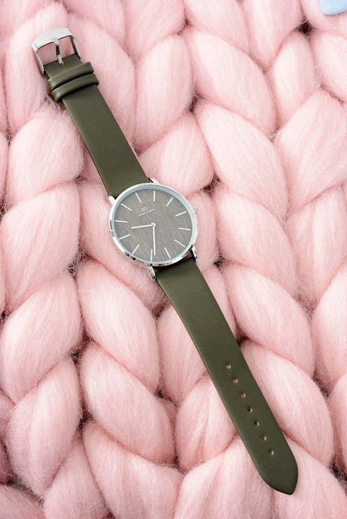 Oliwkowy Stylowy Skórzany Damski Zegarek Giorgio&Dario