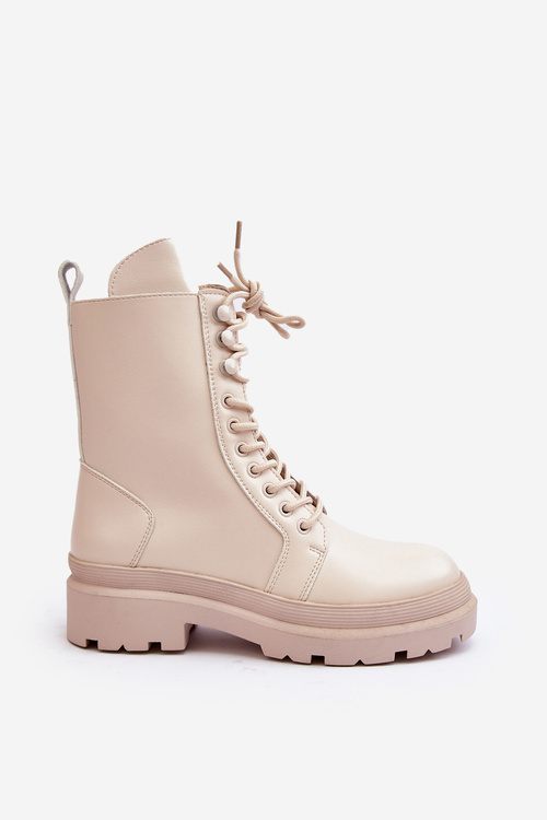 Botki Workery Damskie Ekoskóra Jasnobeżowe Irande