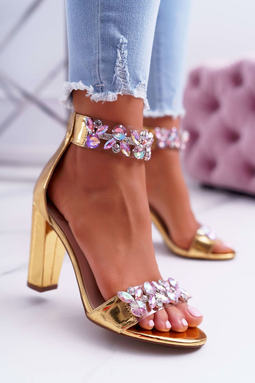 Lu Boo Złote Lustrzane Sandały Cyrkonie Lambada