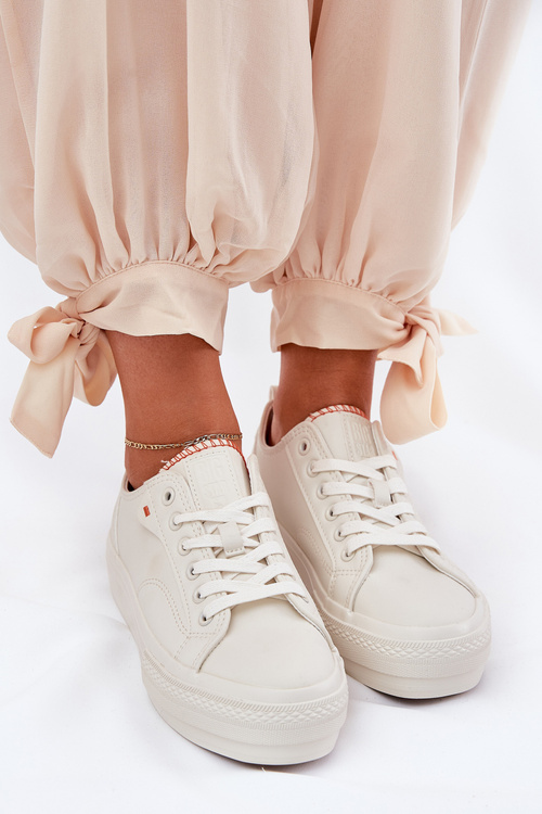 Trampki Damskie Na Platformie Z Eko Skóry Big Star RR274A297 Jasnobeżowe