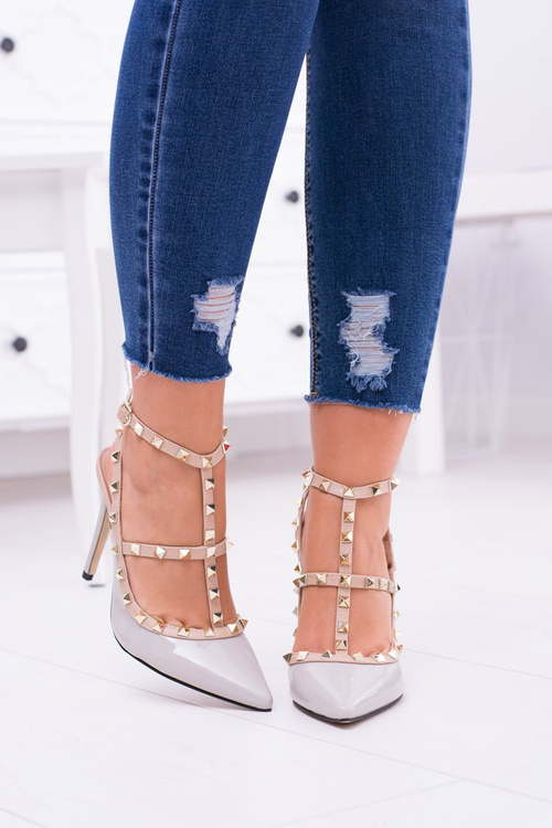 Szpilki damskie Vices Lakierowane Szare Z Ćwiekami Dżety Valenti