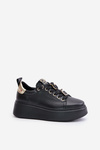 Sneakersy Damskie Skórzane Z Przypinkami Na Platformie CheBello 4596 Czarne