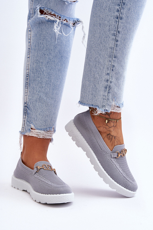 Damskie Wsuwane Tenisówki Slip-On Z Ozdobą Szare Alena