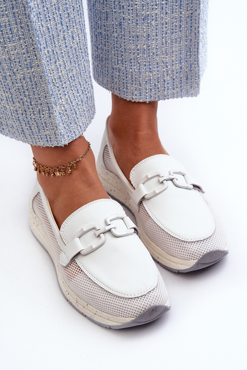 Damskie Skórzane Mokasyny D&A TW210 Białe