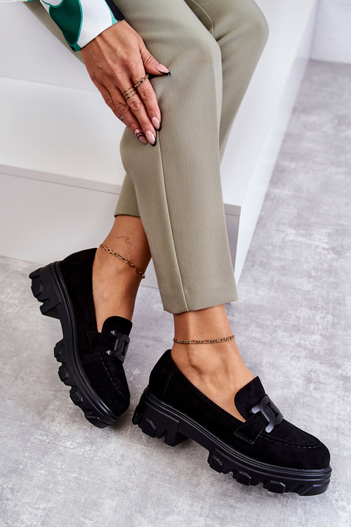 Damskie Zamszowe Półbuty Na Platformie Czarne Janne