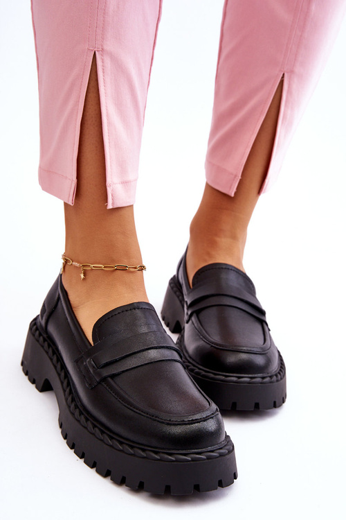 Damskie Mokasyny Półbuty Skórzane Big Star LL274458 Czarne