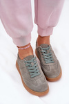 Zamszowe Niskie Sneakersy Damskie Zielone Paliana