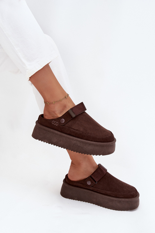 Śniegowce Damskie Na Platformie Z Rzepem Czekoladowe Jorielle