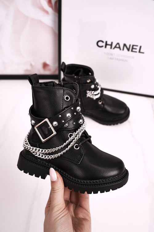 Dziecięce Botki Z Łańcuchem Ocieplone Futerkiem Czarne Dolly