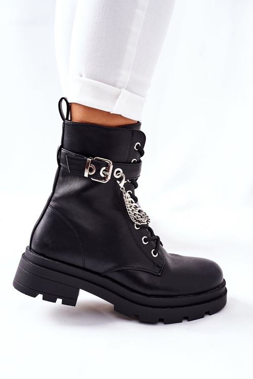 Czarne Workery Botki z Łańcuchem Midtown