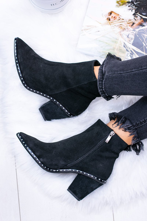 Botki Damskie Skórzane W Szpic Z Suwakiem Czarne Sonoma