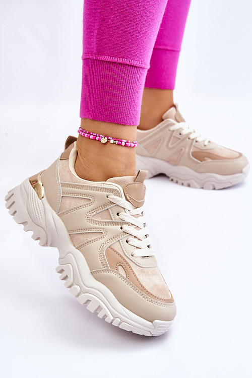 Klasyczne Sportowe Buty Na Platformie Beżowe Bowie
