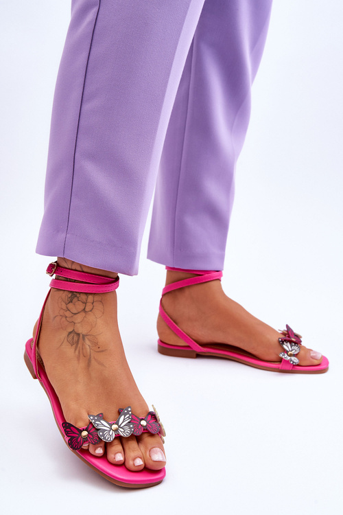 Damskie Sandały Z Ozdobnymi Motylami Fuksja Jeane