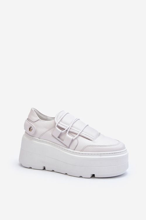 Zazoo 1833 Sneakersy Damskie Skórzane Na Masywnej Podeszwie Białe