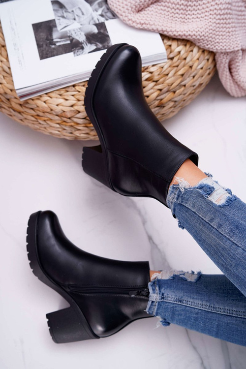 Botki Damskie Na Słupku Czarne Veba