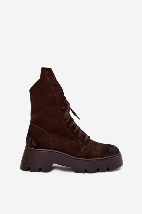 Botki Workery Damskie Z Naturalnego Zamszu Zazoo 976 Czekoladowe
