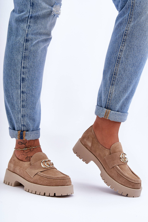 Damskie Półbuty Zamszowe Z Ozdobą Beżowe Rosefalls