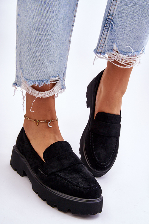 Klasyczne Zamszowe Półbuty Mokasyny Czarne Corrin