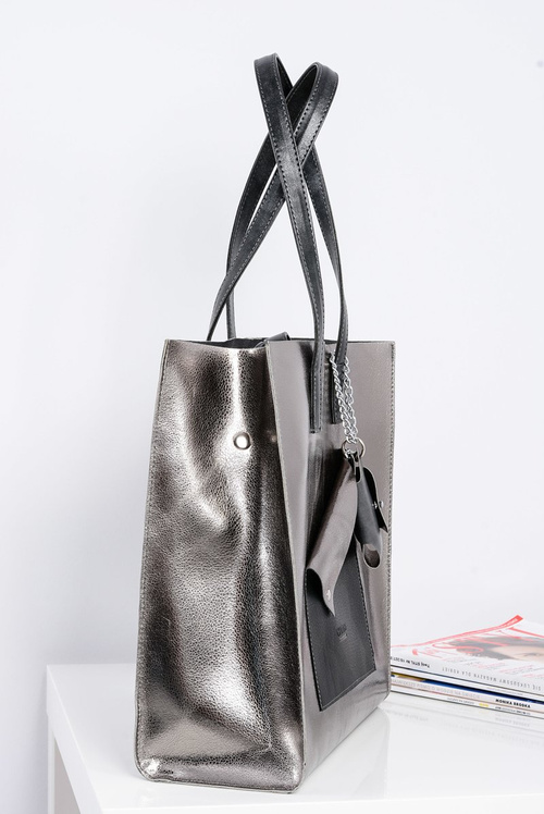 Duża Srebrna Torebka Damska Shopper + Mniejsza Torebka