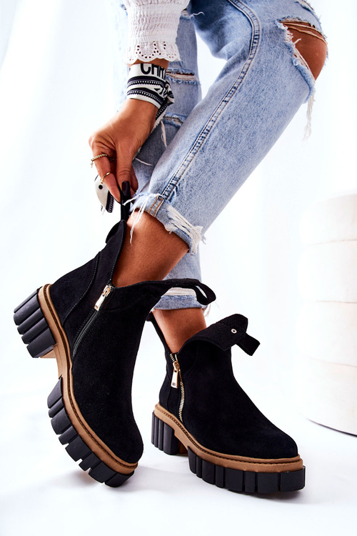 Botki Ocieplane Z Wycięciem Na Suwak Czarne Cadence