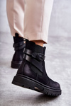 Damskie Ocieplane Botki Sztyblety Z Paskiem Czarne Jose