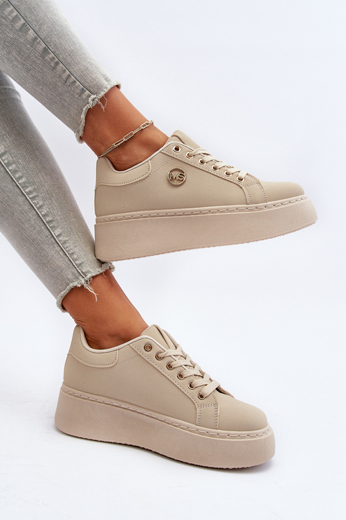 Sneakersy Damskie Na Platformie Beżowe Eshen