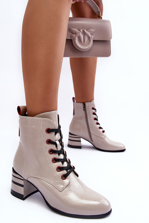 Lakierowane Botki Na Obcasie S.Barski MR870-49 Jasnoszare