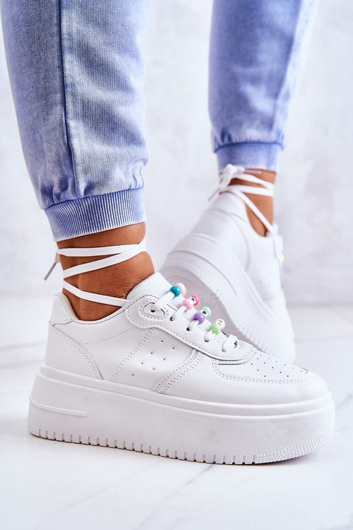 Damskie Wiązane Buty Sportowe Sneakersy Białe Manila