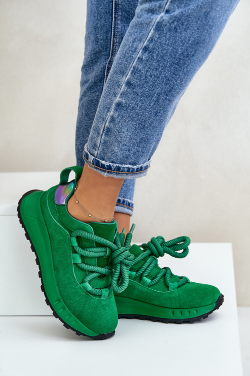 Zamszowe Sneakersy Damskie Z Grubym Sznurowaniem Artiker 55C0099 Zielone