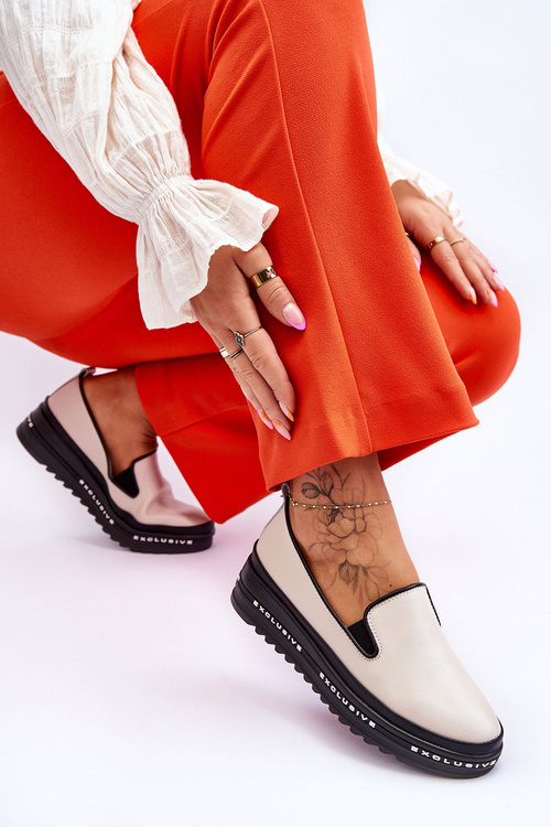 Wsuwane Skórzane Trampki Na Platformie Beżowe Madeline