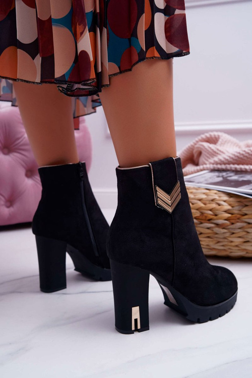 Botki Damskie Na Słupku Ciepłe Zamszowe M319 Czarne Midway